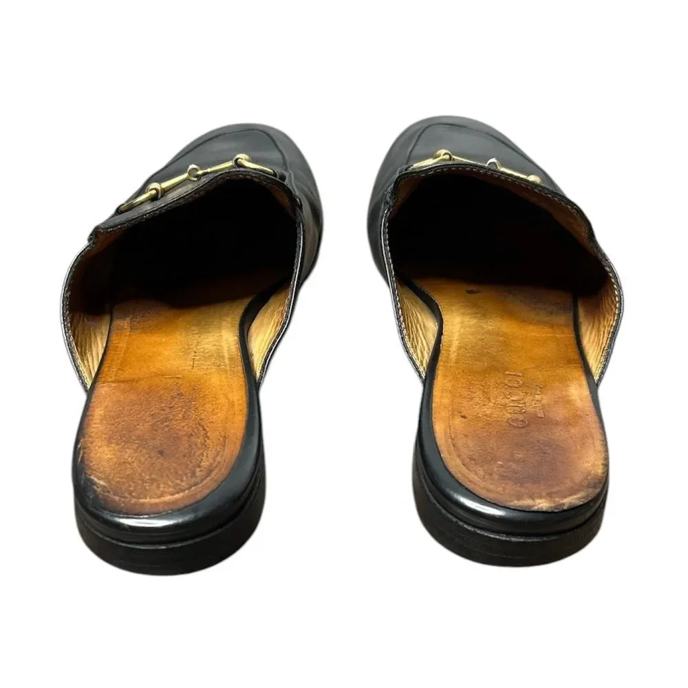 Gucci Princetown Horsebit Loafer Mule Size 37.5 Black Leather Buckle Slippers - Picture 5 of 7